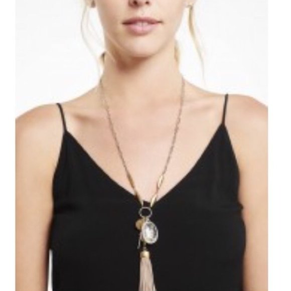 Stella & Dot | Leather & Crystal Quartz Mixed Metal  Victoria Pendant Ne… - Picture 7 of 10